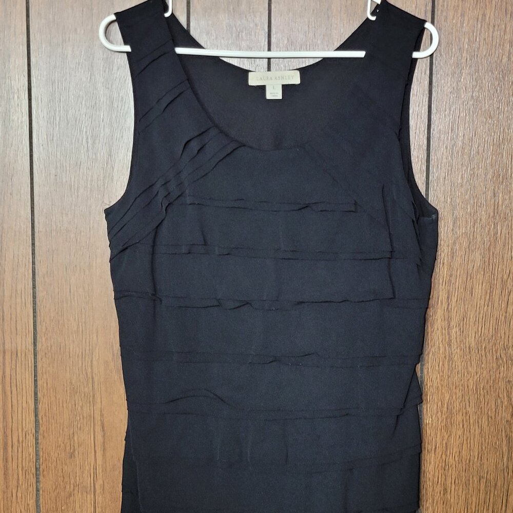 Laura Ashley Black Stretch Mesh Ruffle Tiered Sleeveless Top – Size L